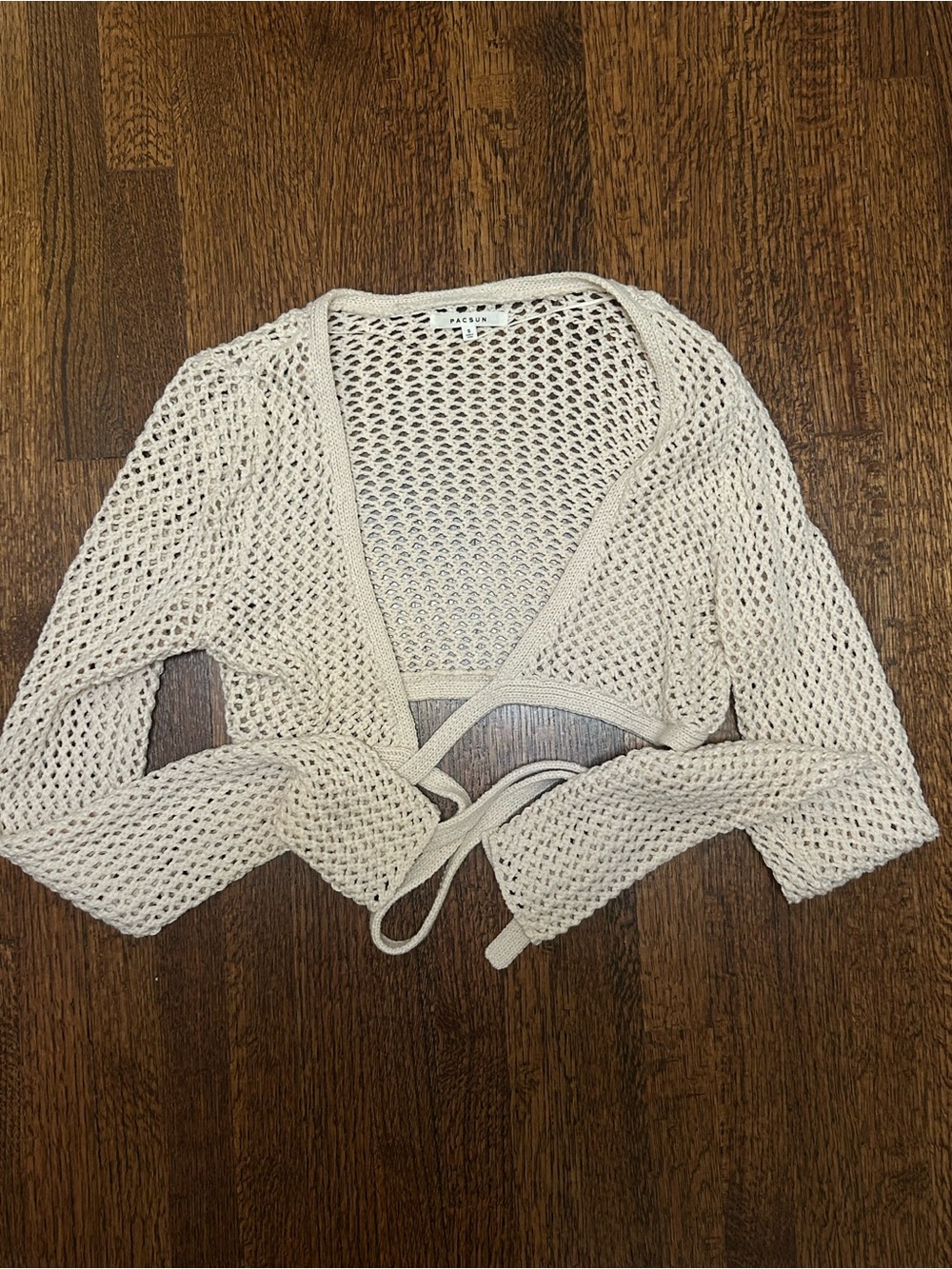 PacSun Cream Open-Knit Tie-Front Cardigan